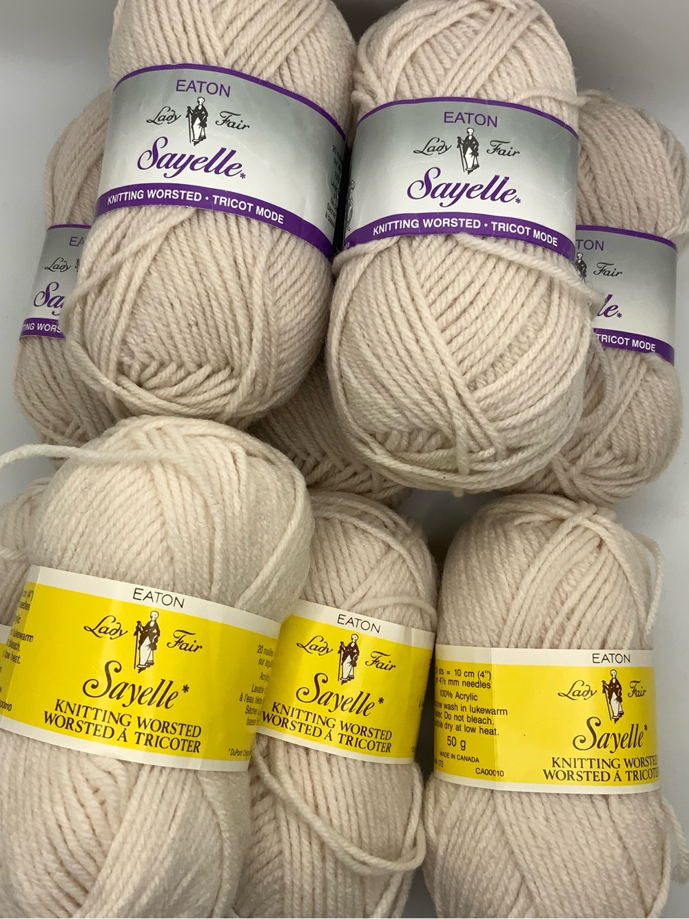 vintage yarn lot eaton lady fair sayelle 9 50g skeins natural colour